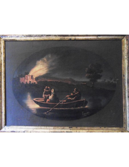 Huyendo del incendio. Óleo