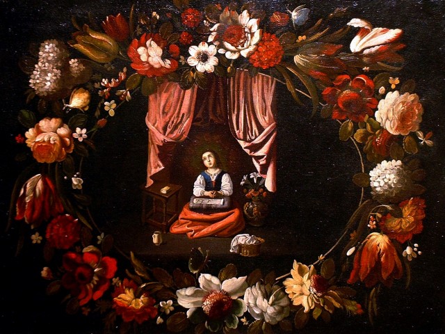 La Virgen niña con orla de flores